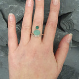 Chrysoprase Silver Ring, Natural Chryroprase Ring, Two Stone Ring, Statement Chrysoprase Ring, Green Gem Ring, Artistic Silver Ring, For Her