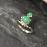 Chrysoprase Silver Ring, Natural Chryroprase Ring, Two Stone Ring, Statement Chrysoprase Ring, Green Gem Ring, Artistic Silver Ring, For Her