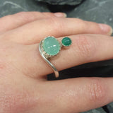Chrysoprase Silver Ring, Natural Chryroprase Ring, Two Stone Ring, Statement Chrysoprase Ring, Green Gem Ring, Artistic Silver Ring, For Her