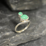 Chrysoprase Silver Ring, Natural Chryroprase Ring, Two Stone Ring, Statement Chrysoprase Ring, Green Gem Ring, Artistic Silver Ring, For Her