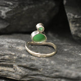 Chrysoprase Silver Ring, Natural Chryroprase Ring, Two Stone Ring, Statement Chrysoprase Ring, Green Gem Ring, Artistic Silver Ring, For Her