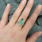 Chrysoprase Silver Ring, Natural Chryroprase Ring, Two Stone Ring, Statement Chrysoprase Ring, Green Gem Ring, Artistic Silver Ring, For Her