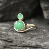 Chrysoprase Silver Ring, Natural Chryroprase Ring, Two Stone Ring, Statement Chrysoprase Ring, Green Gem Ring, Artistic Silver Ring, For Her