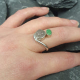Rutilated Quartz Ring, Natural Rutilated Quartz Ring, Chrysoprase Ring, Two Stone Ring, Asymmetric Ring, Unique Silver Ring, Rare by Adina