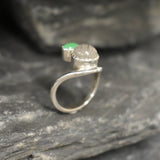 Rutilated Quartz Ring, Natural Rutilated Quartz Ring, Chrysoprase Ring, Two Stone Ring, Asymmetric Ring, Unique Silver Ring, Rare by Adina