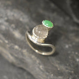 Rutilated Quartz Ring, Natural Rutilated Quartz Ring, Chrysoprase Ring, Two Stone Ring, Asymmetric Ring, Unique Silver Ring, Rare by Adina