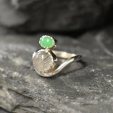Rutilated Quartz Ring, Natural Rutilated Quartz Ring, Chrysoprase Ring, Two Stone Ring, Asymmetric Ring, Unique Silver Ring, Rare by Adina