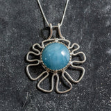 Aquamarine Pendant, Natural Aquamarine Necklace, Blue Pendant, Statement Aquamarine Necklace, Round Pendant, Silver Necklace, Rare By Adina