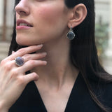 Fluorite Earrings, Natural Fluorite, Silver Leaf Earrings, Purple Round Earrings, Statement Earrings, Leaf Earrings, Solid Silver Earrings