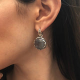 Fluorite Earrings, Natural Fluorite, Silver Leaf Earrings, Purple Round Earrings, Statement Earrings, Leaf Earrings, Solid Silver Earrings