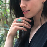 Large Green Ring, REAL Chrysoprase, Green Ornamental Band, Victorian Statement Ring, Edwardian Ring, Antique Silver Ring, Adina Stone