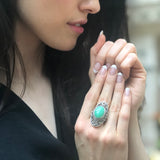 Large Green Ring, REAL Chrysoprase, Green Ornamental Band, Victorian Statement Ring, Edwardian Ring, Antique Silver Ring, Adina Stone