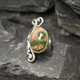 Ocean Jasper Ring, Antique Ring, Natural Jasper Ring, Long Ring, Statement Ring, Artisan Ring, Vintage Ring, Ornament Ring, 925 Silver Ring