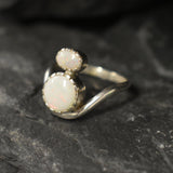 Fire Opal Ring, Natural Opal Ring, Two Stone Ring, Bohemian Ring, October Birthstone Ring, Unique Silver Ring, Silver Ring, Rare by Adina