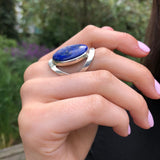 Large Lapis Ring, Lapis Lazuli Ring, Natural Lapis Lazuli, December Birthstone, Asymmetric Ring, Blue Ring, Solid Silver Ring, Lapis Lazuli