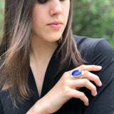 Large Lapis Ring, Lapis Lazuli Ring, Natural Lapis Lazuli, December Birthstone, Asymmetric Ring, Blue Ring, Solid Silver Ring, Lapis Lazuli