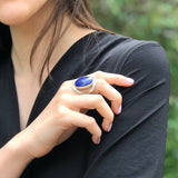 Large Lapis Ring, Lapis Lazuli Ring, Natural Lapis Lazuli, December Birthstone, Asymmetric Ring, Blue Ring, Solid Silver Ring, Lapis Lazuli