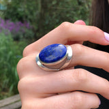 Large Lapis Ring, Lapis Lazuli Ring, Natural Lapis Lazuli, December Birthstone, Asymmetric Ring, Blue Ring, Solid Silver Ring, Lapis Lazuli
