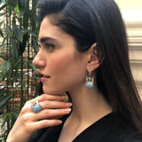 Long Bow Earrings, Natural Aquamarine, Aquamarine Earrings, March Birthstone, Blue Ribbon Earrings, Heavy Earrings, Solid Silver Earrings