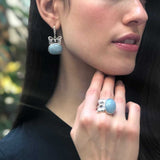 Long Bow Earrings, Natural Aquamarine, Aquamarine Earrings, March Birthstone, Blue Ribbon Earrings, Heavy Earrings, Solid Silver Earrings