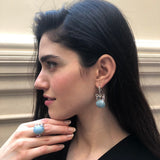 Long Bow Earrings, Natural Aquamarine, Aquamarine Earrings, March Birthstone, Blue Ribbon Earrings, Heavy Earrings, Solid Silver Earrings