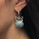 Long Bow Earrings, Natural Aquamarine, Aquamarine Earrings, March Birthstone, Blue Ribbon Earrings, Heavy Earrings, Solid Silver Earrings