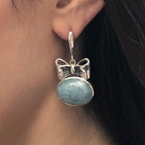 Long Bow Earrings, Natural Aquamarine, Aquamarine Earrings, March Birthstone, Blue Ribbon Earrings, Heavy Earrings, Solid Silver Earrings