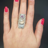 Prehnite Ring, Natural Prehnite, Amethyst Ring, Blue Topaz Ring, Statement Ring, May Birthstone, Multistone Ring, Silver Ring, Prehnite