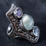 Prehnite Ring, Natural Prehnite, Amethyst Ring, Blue Topaz Ring, Statement Ring, May Birthstone, Multistone Ring, Silver Ring, Prehnite