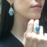 Aquamarine Ring, Natural Aquamarine, Blue Statement Ring, Blue Boho Ring, Chunky Ring, Big Stone Ring, Shield Ring, Solid Silver Ring, Aqua