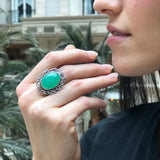 Chrysoprase Ring, Natural Chrysoprase, Artisan Ring, May Birthstone, Green Artistic Ring, Statement Ring, Large Ring, Solid Silver Ring