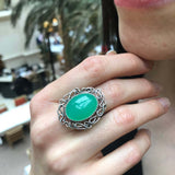 Chrysoprase Ring, Natural Chrysoprase, Artisan Ring, May Birthstone, Green Artistic Ring, Statement Ring, Large Ring, Solid Silver Ring