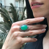 Chrysoprase Ring, Natural Chrysoprase, Artisan Ring, May Birthstone, Green Artistic Ring, Statement Ring, Large Ring, Solid Silver Ring