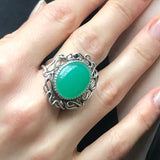 Chrysoprase Ring, Natural Chrysoprase, Artisan Ring, May Birthstone, Green Artistic Ring, Statement Ring, Large Ring, Solid Silver Ring