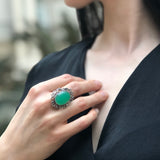 Chrysoprase Ring, Natural Chrysoprase, Artisan Ring, May Birthstone, Green Artistic Ring, Statement Ring, Large Ring, Solid Silver Ring