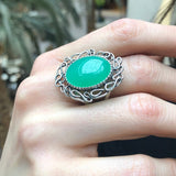Chrysoprase Ring, Natural Chrysoprase, Artisan Ring, May Birthstone, Green Artistic Ring, Statement Ring, Large Ring, Solid Silver Ring