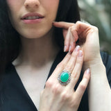 Chrysoprase Ring, Natural Chrysoprase, Artisan Ring, May Birthstone, Green Artistic Ring, Statement Ring, Large Ring, Solid Silver Ring
