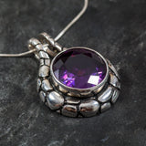 Large Purple Necklace, Created Violet Sapphire, Purple Sapphire Pendant, Heavy Pendant, Statement Necklace, Big Chunky Pendant, Solid Silver