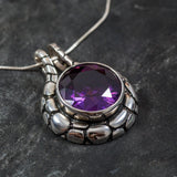 Large Purple Necklace, Created Violet Sapphire, Purple Sapphire Pendant, Heavy Pendant, Statement Necklace, Big Chunky Pendant, Solid Silver
