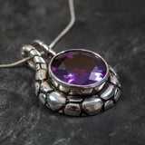 Large Purple Necklace, Created Violet Sapphire, Purple Sapphire Pendant, Heavy Pendant, Statement Necklace, Big Chunky Pendant, Solid Silver