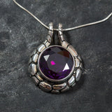Large Purple Necklace, Created Violet Sapphire, Purple Sapphire Pendant, Heavy Pendant, Statement Necklace, Big Chunky Pendant, Solid Silver