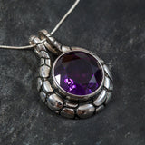 Large Purple Necklace, Created Violet Sapphire, Purple Sapphire Pendant, Heavy Pendant, Statement Necklace, Big Chunky Pendant, Solid Silver
