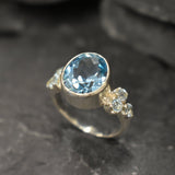 Blue Topaz Ring, Natural Blue Topaz, December Birthstone, Blue Diamond Ring, Topaz Ring, Sky Blue Topaz, Blue Vintage Ring, 925 Silver Ring