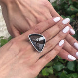 Obsidian Ring, Natural Obsidian, Black Ring, Triangle Ring, Black Stone Ring, Russian Obsidian, Statement Ring, Solid Silver Ring, Obsidian