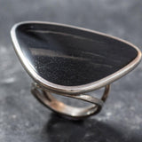 Obsidian Ring, Natural Obsidian, Black Ring, Triangle Ring, Black Stone Ring, Russian Obsidian, Statement Ring, Solid Silver Ring, Obsidian