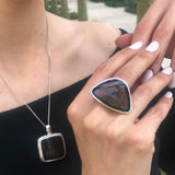 Obsidian Ring, Natural Obsidian, Black Ring, Triangle Ring, Black Stone Ring, Russian Obsidian, Statement Ring, Solid Silver Ring, Obsidian