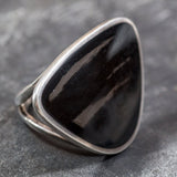 Obsidian Ring, Natural Obsidian, Black Ring, Triangle Ring, Black Stone Ring, Russian Obsidian, Statement Ring, Solid Silver Ring, Obsidian
