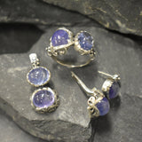 Tanzanite Earrings, Natural Tanzanite, Vintage Earrings, December Birthstone, Two Stone Earrings, Silver Artistic Earrings, Flower Earrings