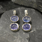 Tanzanite Earrings, Natural Tanzanite, Vintage Earrings, December Birthstone, Two Stone Earrings, Silver Artistic Earrings, Flower Earrings