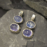 Tanzanite Earrings, Natural Tanzanite, Vintage Earrings, December Birthstone, Two Stone Earrings, Silver Artistic Earrings, Flower Earrings